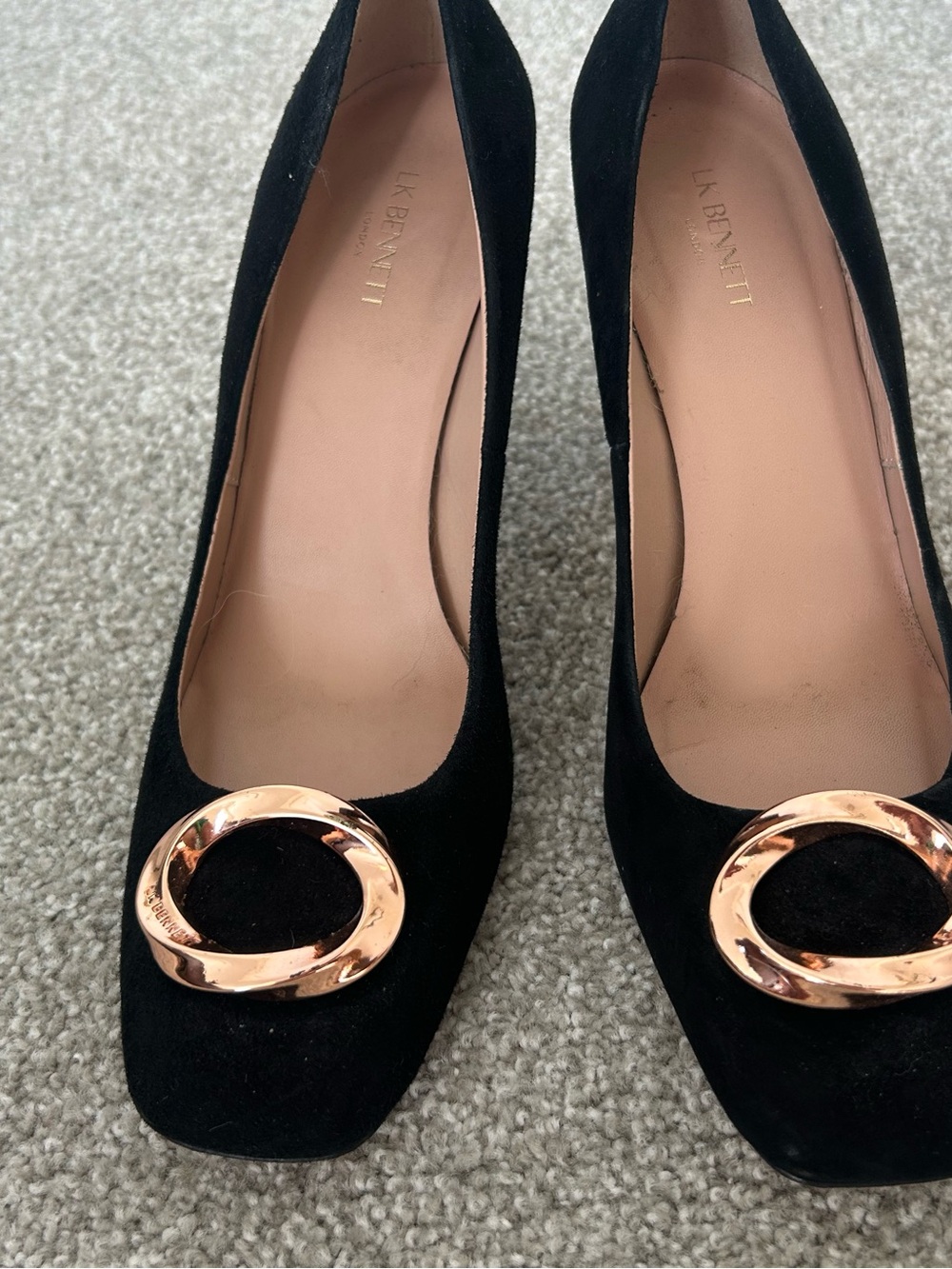 LK Bennett Black Suede Pumps with Gold Circle Accent - Picture 4 of 5